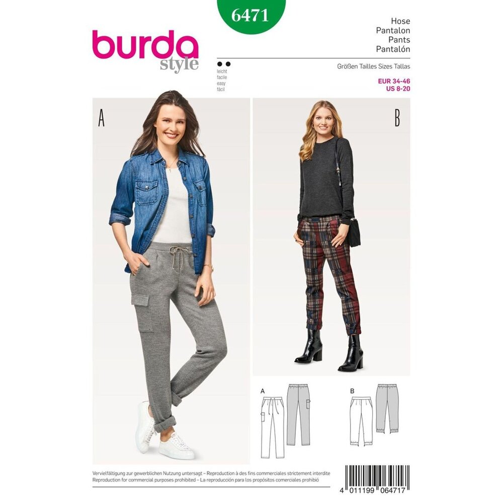 Burda‎ Sewing Pattern 6471 Pants Trousers Casual Misses Size 8-20